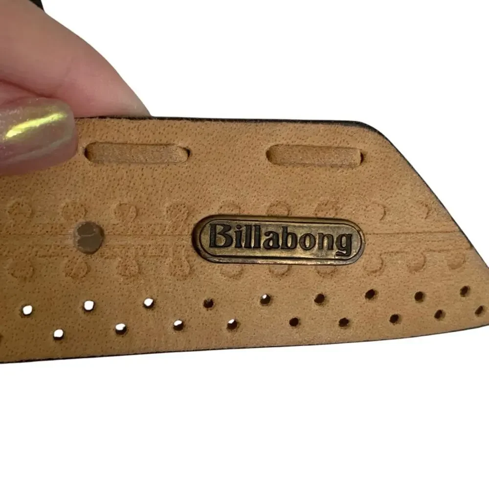 Billabong Tan Perforated Leather Belt Square Brasstone Buckle Size L